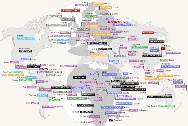 خريطة تكشف أفضل ما تتميز به دول العالم