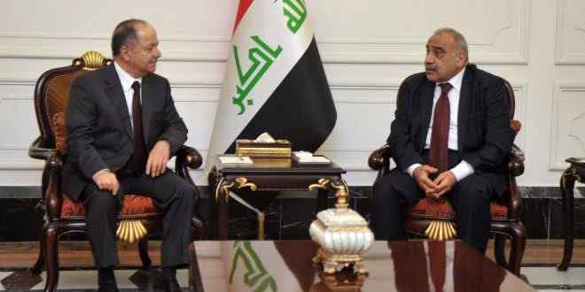 عبد المهدي والبارزاني يبحثان التنسيق والتعاون بين بغداد وأربيل