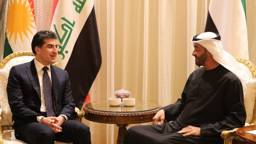 محمد بن زايد والبارزاني يؤكدان على تعزيز التعاون بين أبو ظبي وأربيل